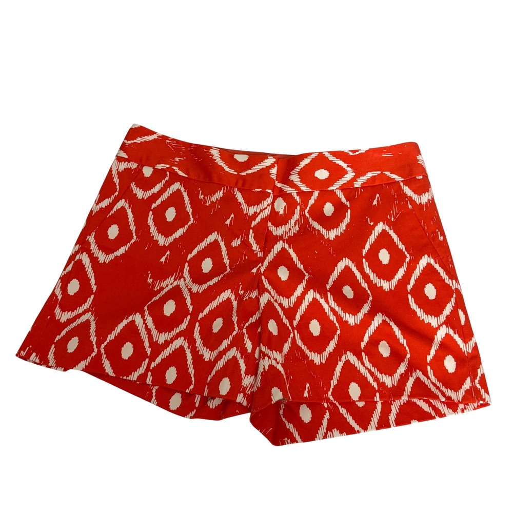 The Limited Drew Fit Shorts Womens 4 Red Orange White Ikat Geometric Diamond NWT